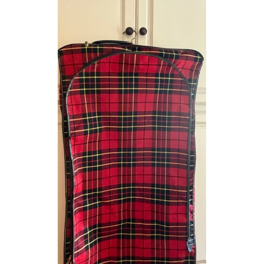 Vintage Hanging Garment Bag Red Tartan Plaid Travel Suit Carrier Luggage